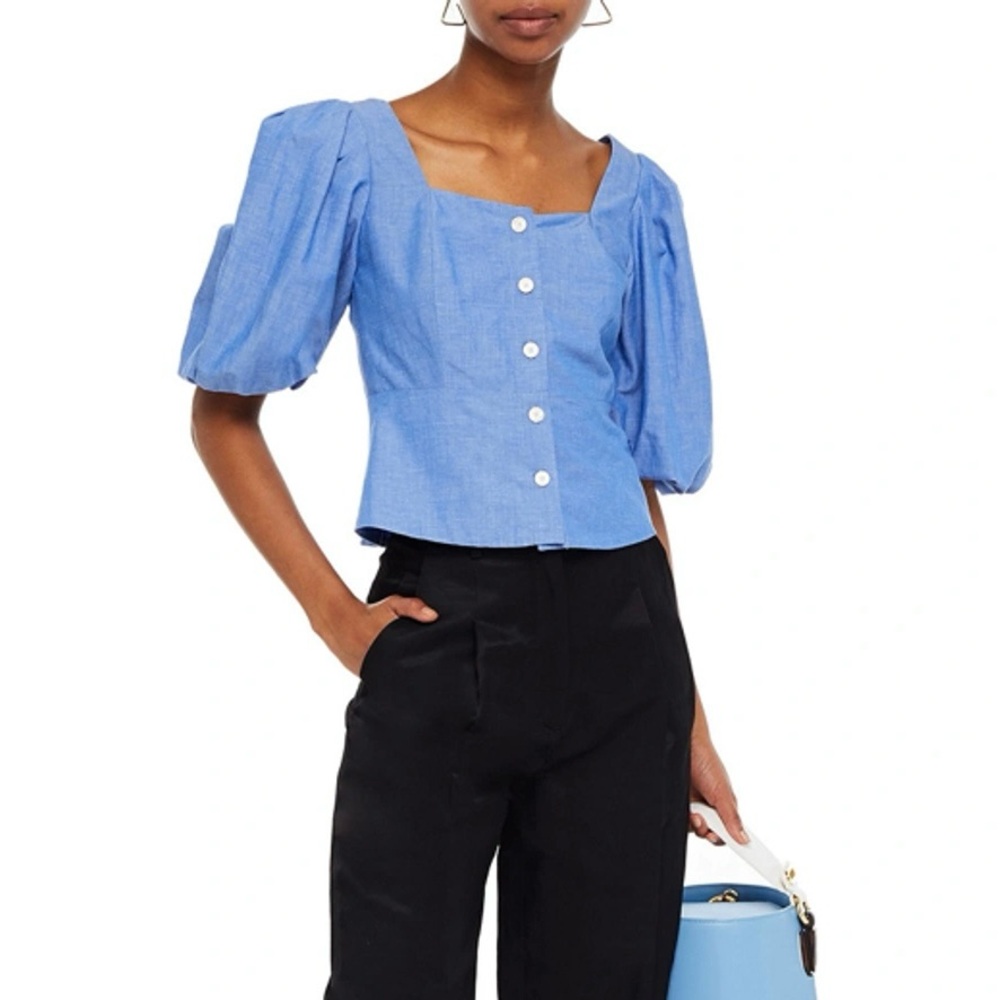 Sandro | Mayan Cropped Shirred Chambray Top